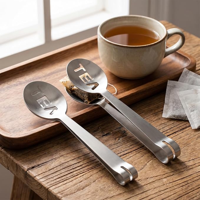 Tea Bag Squeezer, 2 Pcs Stainless Steel Tea Tongs, Teabag Filter, Tea Spoon Tea Bag Strainer Tea Tongs Clip on Strainer Tea Accessories for Loosing Leaf, Gripping Ice Cube, Sugar