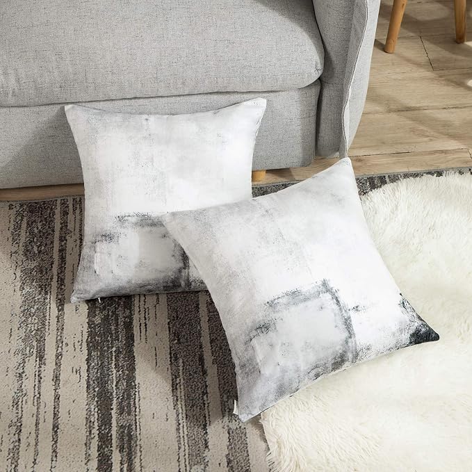 Throw Pillow Covers Set of 2, 20 x 20 Inch, White Grey | Abstract Modern Art Outdoor Decorative Square Pillow Cases Couch Cushion Case for Couch Bed Sofa Living Room Home Decor