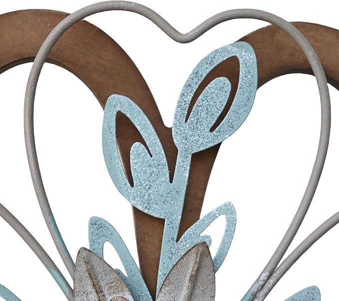 Remenna Metal Flowers Wall Decor, Rustic Floral Art, White & Blue, Farmhouse Hanging Decoration for Living Room, Bathroom, Garden