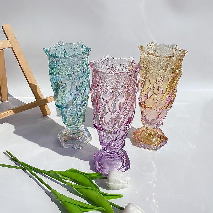 Glass Flower vase 2.4lb 9.5inch,Bohemian Style, for Centerpieces,Wedding,Home Decor Glass Vase (Sparkling Amber)