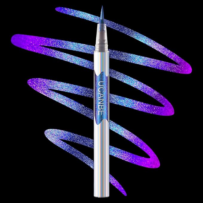 UCANBE Chameleon Liquid Eyeliner - Blue Purple, Multi-Chrome Metallic Shift Eyeliner, Waterproof Glitter Eyeliner with Soft Fine Tip for Multi-Dimensional Eye Looks