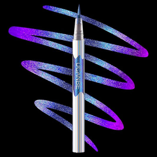 UCANBE Chameleon Liquid Eyeliner - Blue Purple, Multi-Chrome Metallic Shift Eyeliner, Waterproof Glitter Eyeliner with Soft Fine Tip for Multi-Dimensional Eye Looks