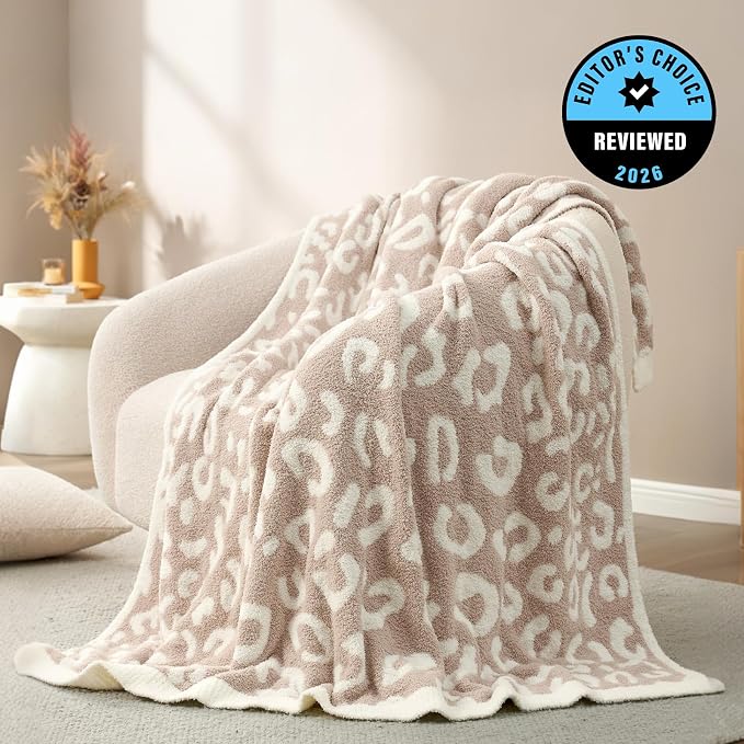 Snuggle Sac Leopard Throw Blanket for Couch Bed Sofa 50x60 inches, Reversible Beige Leopard Blanket Ultra Soft Cozy Blankets for Women Mothers Birthday Gifts