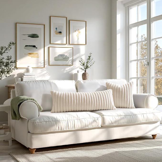 MIULEE Faux Fur Decorative Throw Pillow Covers 18x18 Set of 2 Beige | Cream White Modern Soft Plush Couch Pillows, Cozy Fluffy Cushion Covers for Sofa Bed Living Room Home Decor