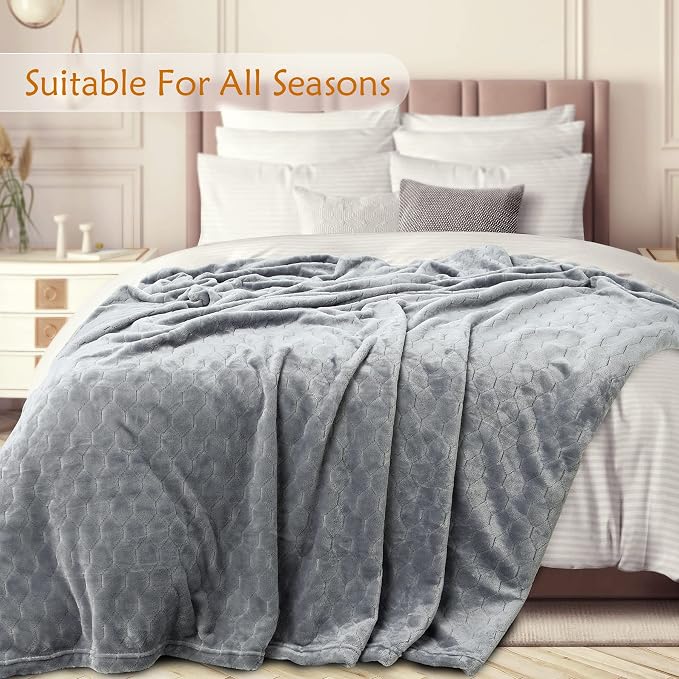 Fleece Blanket Super Soft Cozy Throw Blanket 50" x 60", Lightweight Fuzzy Comfy Textured Flannel Blanket Warm Plush Throw Blankets for Couch, Sofa, Bed, Light Grey