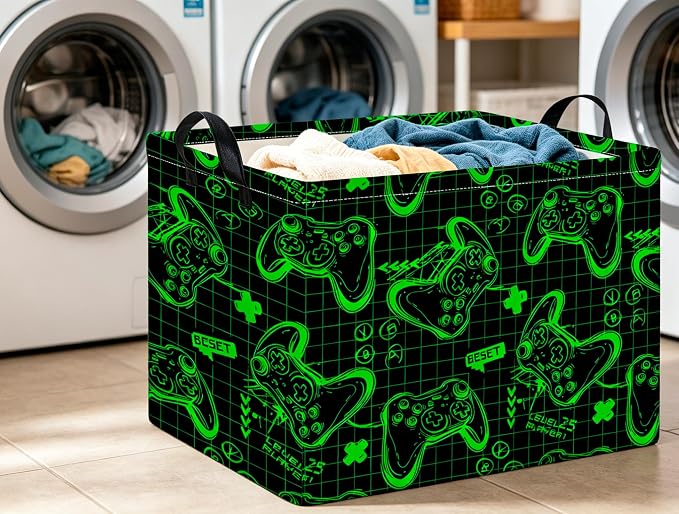 CLOCOR Rectangular Storage Basket Empty,Gift Basket,Waterproof Storage Bin,Room Decor(Fluorescent Green Game)