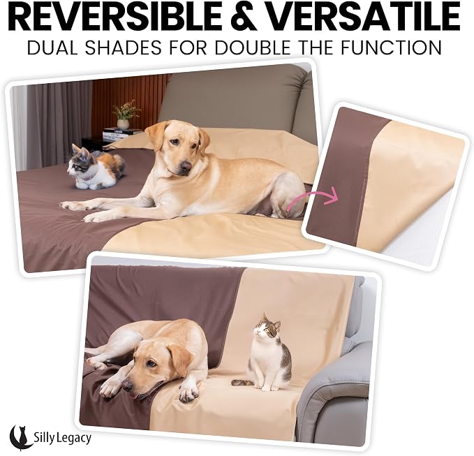 Thin Reversible Waterproof Protective Cover or Liner for Bed or Couch (Twin Size, 90 x 55 inch), for Dogs and Cats, Babies; Incontinence, Dirt, Drool