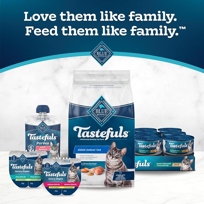Blue Buffalo Tastefuls Purees Salmon Cat Food Topper, 3 oz, 12 ct | Resealable Twist Cap, Serve Over Food or as a Snack, Cat Food Complement