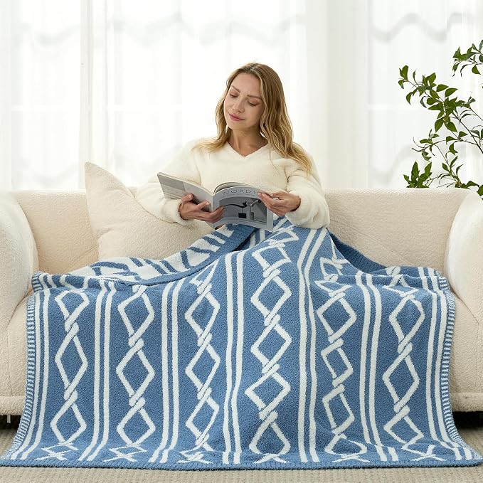 Snuggle Sac Ultra Soft Boho Throw Blanket for Couch Bed Sofa 50x60 inches, Reversible Geometric Blanket with Diamonds Microfiber Fluffy Fuzzy Cozy Knit Soft Throws Birthday Gifts for Women