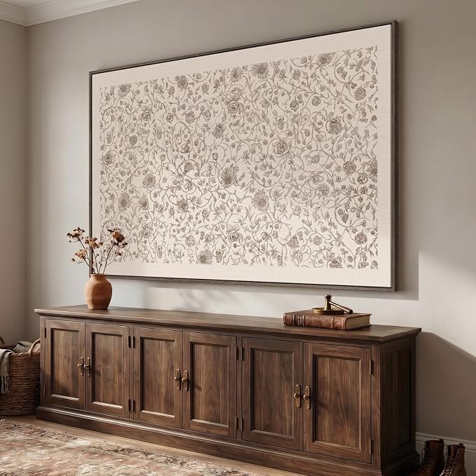 Extra Large Framed Vintage Neutral Wall Art for Living Room, Oversized Beige Retro Canvas Prints Artwork for Walls, Floral Rustic Painting Picture for Hallway Dining Room Wall Decor, 72x48 Inch