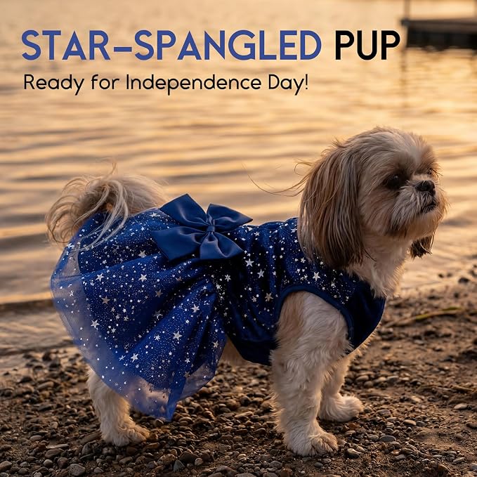 ASENKU Dog Dress Pet Wedding Dress Puppy Birthday Party Outfit, Star XS | Dog Flower Girl Dress With Leash Hole, Princess Puppy Dress For Weddings, Daily Wear, Fits Small Medium Large Dogs Cats
