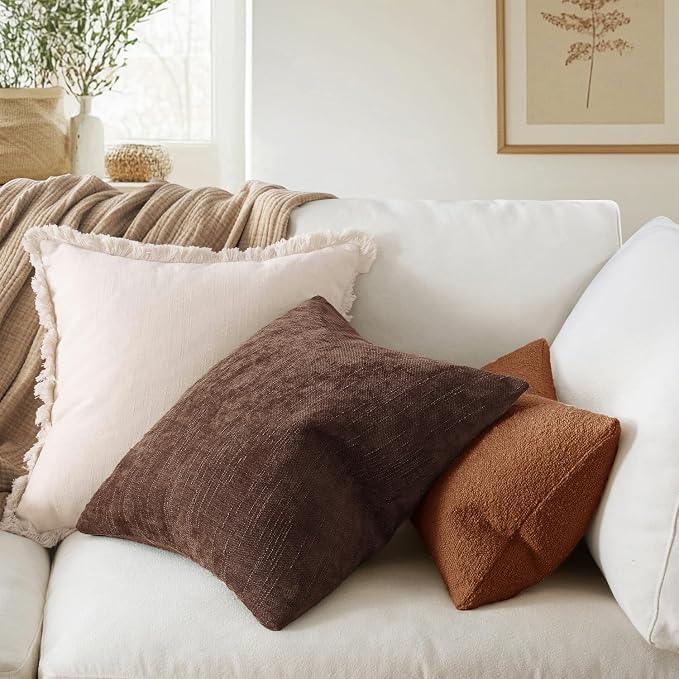 MIULEE Textured Chenille Throw Pillow Covers 18x18 Inch Red Brown | Pack of 2 Decorative Soft Throw Pillows, Solid Textured Cushion Covers, Modern Home Decor for Couch Sofa Bedroom Living Room