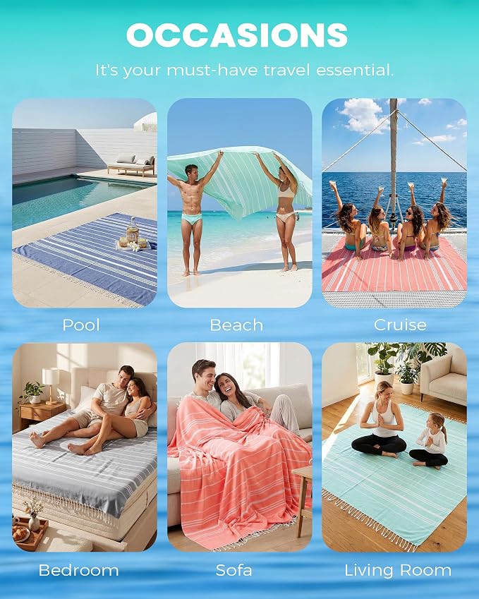 Antfuny Turkish Beach Towel Jumbo Extra Large XL XXL Big Oversized Giant Huge Thin Outdoor Picnic Accessories Airplane Travel Essentials Camping Gears Must Haves Yard Yoga Mat Grey