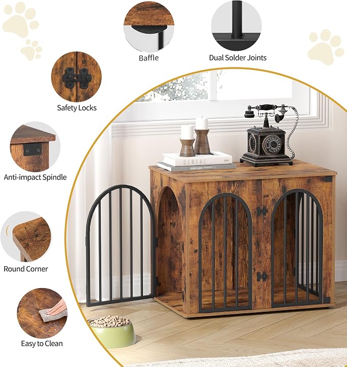 Hzuaneri 26.8'' Dog Crate Furniture,Dog Kennel Indoor for Small Dogs | Dog Kennel Furniture Wooden Dog Cage Heavy Duty Dog Crate Decorative Pet House End Side Table TV Stand,Rustic Brown DFC85501B