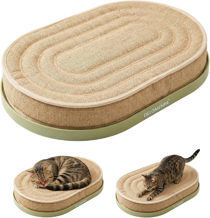 Large Sisal Cat Scratcher Lounge, 2-in-1 Cat Bed with Durable Base & Plush Foam Cushion, Non-Shedding Cat Scratching Pad for Indoor Cats,22"x14", No Mess Furniture Protector