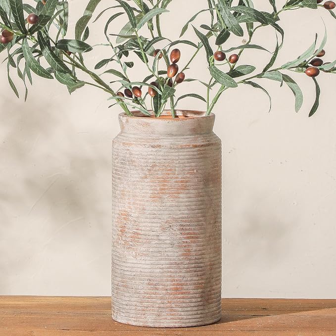 Dobbyby Ceramic Flower Vase 12 inch Farmhouse Rustic Vase for Home Decor Handcrafted Pottery Tall Terracotta Vases for Dining Table Decor Fireplace Living Room Bathroom Wedding Centerpiece (L-Terra)
