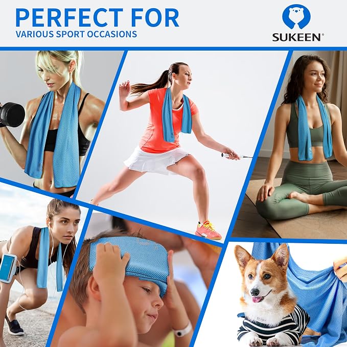 Sukeen 4 Pack Cooling Towels (40"x12"),Ice Towel,Soft Breathable Chilly Towel,Microfiber Towel for Yoga,Sport,Running,Gym,Workout,Camping,Fitness,Workout & More Activities