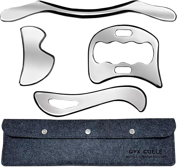 4 in 1 Stainless Steel Muscle Scraper Tools Set,Gua Sha Massage Scraper Scraping Tool Physical Therapy (4PCS Set)