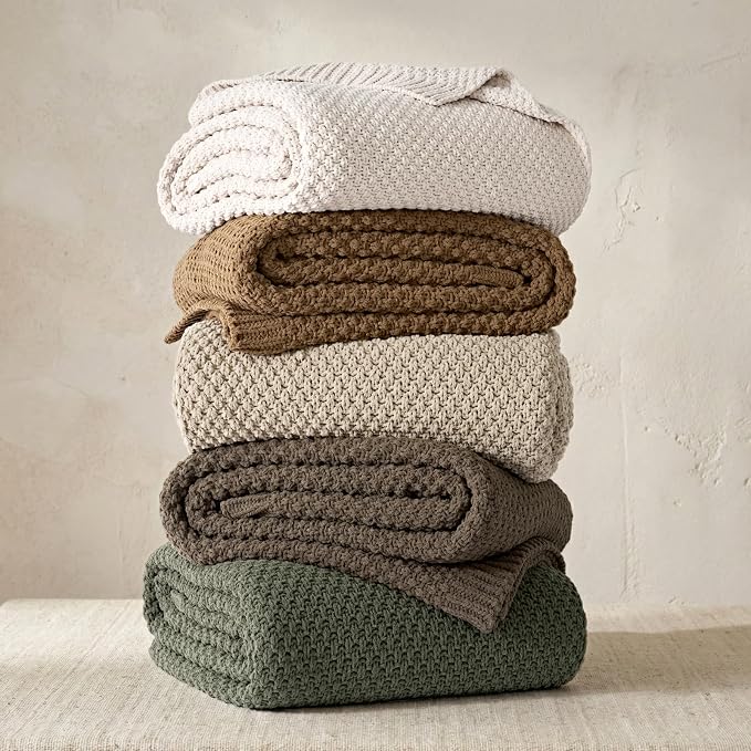 EVERGRACEHOME Chunky Chenille Knit Throw Blanket, 90 x 90, Camel Brown | Sculpted Moss Stitch, Chic Modern Farmhouse, All-Season Warmth, OEKO-TEX® Certified, Oversized Queen for Couch, Bed, Sofa