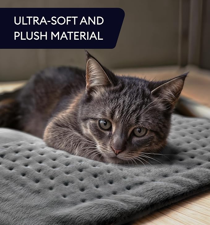 GENIANI XXL 18"x26" Heating Pad for Back Pain & Cramps Relief, Electric Throw - Auto Shut Off, Machine Washable, Heat Pad, for Women, Men, Heat Patches (Tabby Gray)