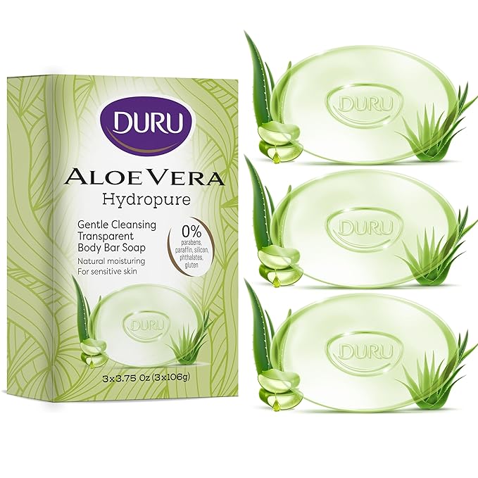 Duru Aloe Vera Glycerin Bar Soap - Vegan Transparent Cleansing Bar Moisturizing Sensitive Skin Wash for Women and Men Plant Based - 3 Pack