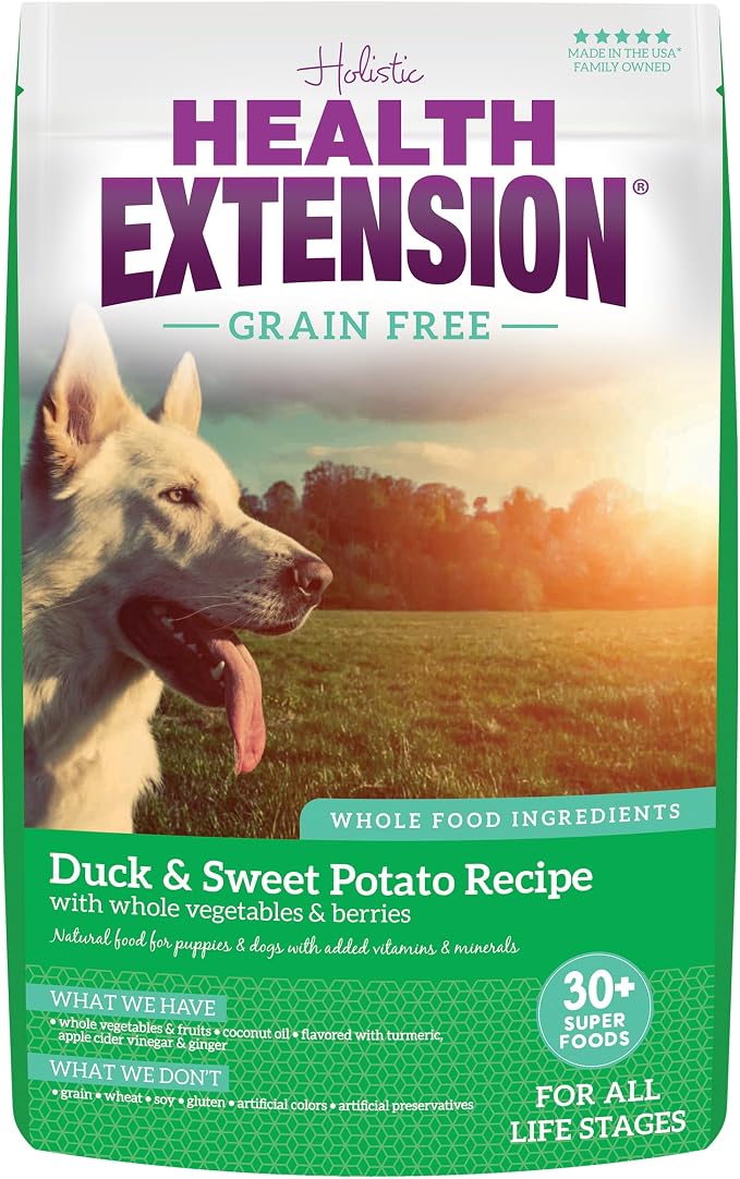 Health Extension Grain Free Duck & Sweet Potato Dry Dog Food - 30+ Superfoods and Probiotics for All Life Stages (10 lb)