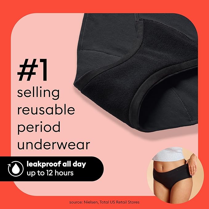 Thinx for All Period Underwear, Everyday Comfort Brief, Holds Up to 12 Regular Tampons*, Period Panties, Leakproof, Reusable & Controls Odor, Mosaic + Rhubarb with Lace, L