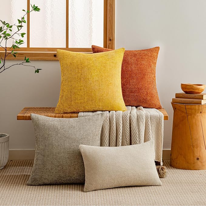 a moment Yellow Chenille Throw Pillow Covers 22x22 Inch Pack of 2 Modern Decorative Throw Pillow Covers Farmhouse Cross Covers Home Decor for Sofa Bedroom Living Room