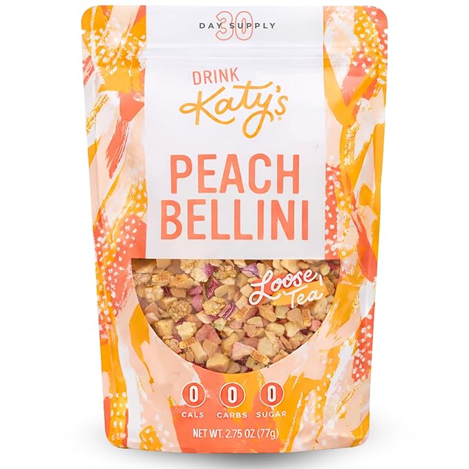 Katy’s Peach Bellini Loose Tea - Apple, Peach & Mango - Light Herbal Fruit Tea, Caffeine-Free, Sugar-Free - Hot or Iced Tea - 30+ Cups