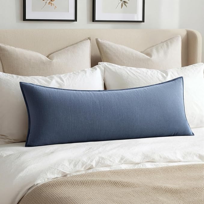 MIULEE Decorative Linen Lumbar Pillow Cover 14x36 Inch Blue Ashes | Boho Farmhouse Couch Long Throw Pillow for Bed, Pack of 1 Accent Coastal Modern Pillowcase, Sofa Livingroom Home Decor