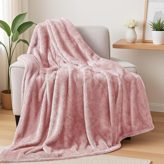 Exclusivo Mezcla Fuzzy Large Fleece Throw Blanket for Couch, Dusty Pink | 50x70 Inches, Super Soft and Cozy Throw, Plush Fluffy Blanket for Sofa, Bed, Bedroom, Home Decor, All Season