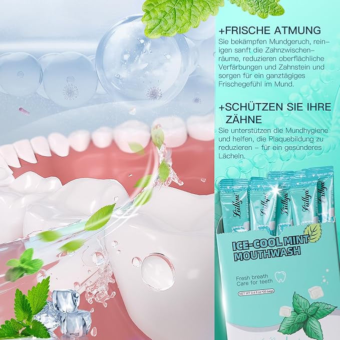 Liillya Mouthwash Travel Size, Individual Mini Mouthwash Alcohol Free, Cool Mint for Fresh Breath, Oral Care, Teeth & Gum Health, TSA Compliant, Portable Packets to Go, 0.41 Fl Oz x 20 Packs