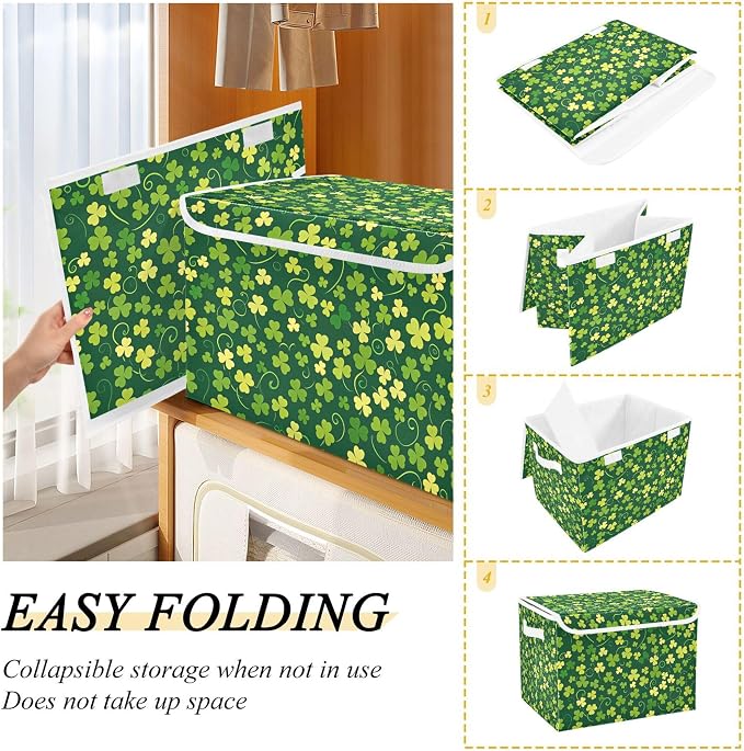 St. Patrick's Day Storage Bins with Lids and Carrying Handle,Foldable Storage Boxes Organizer Containers Baskets Cube with Cover for Home Bedroom Closet Office