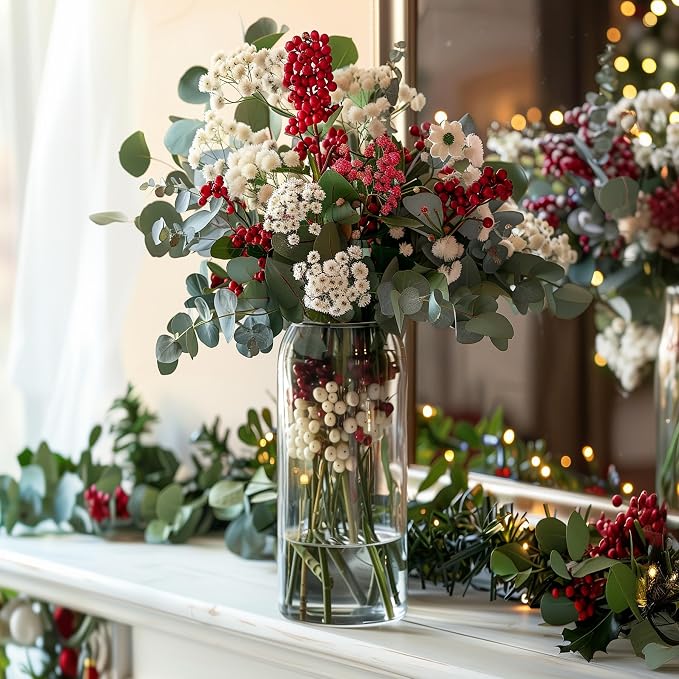 ComSaf Glass Flower Vase 8 Inch Tall, Clear Bud Vase for Centerpieces | Decorative Bouquet Display, Home, Living Room, Bedroom, Wedding Decor, Mother's Day, Valentine's Day, Housewarming Gift