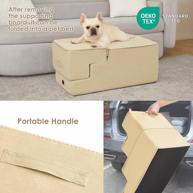 EHEYCIGA Dog Stairs for High Bed 22.5" H, 5-Step Dog Steps, Graige | Pet Steps for Small Dogs and Cats for Bed, Non-Slip Balanced Pet Ramp Indoor