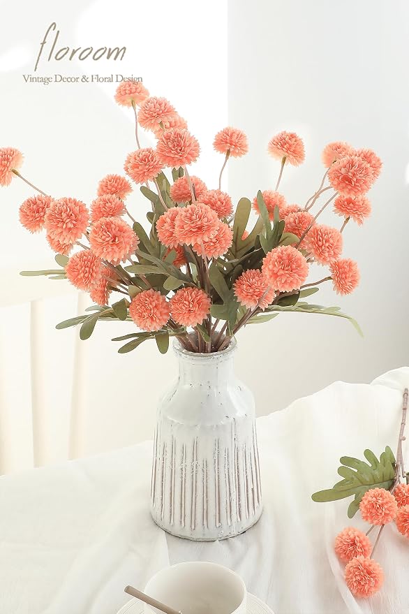 5pcs Coral Pink Faux Silk Mums Artificial Flowers, Bulk Fake Small Mini Chrysanthemums with Stems for DIY Wedding Centerpieces Floral Arrangements Vase Fillers Home Decorations