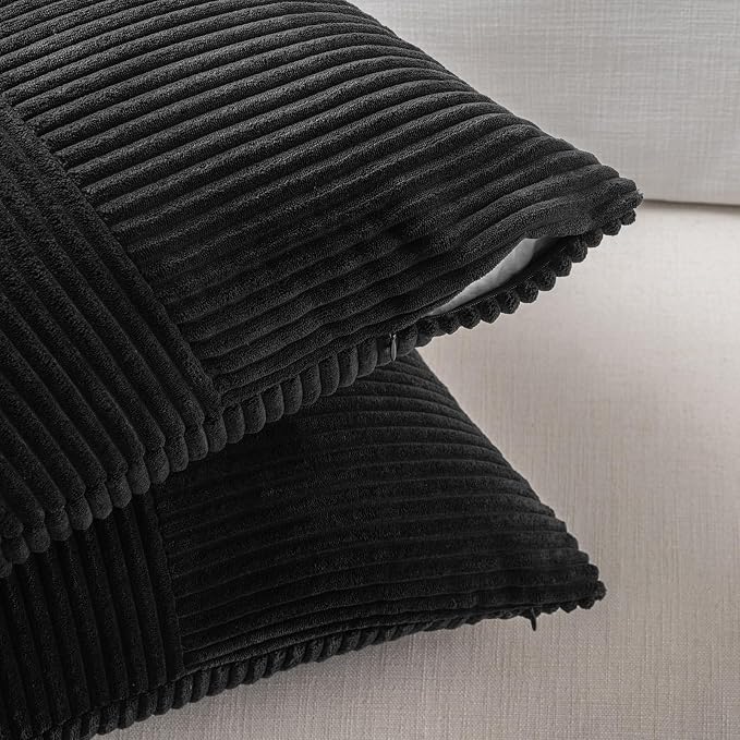 Fancy Homi Black Lumbar Decorative Throw Pillow Covers 16x32 Inch for Living Room Couch Bed Sofa, Rustic Farmhouse Boho Home Decor, Soft Striped Corduroy Rectangle Accent Cushion Case 40x80 cm