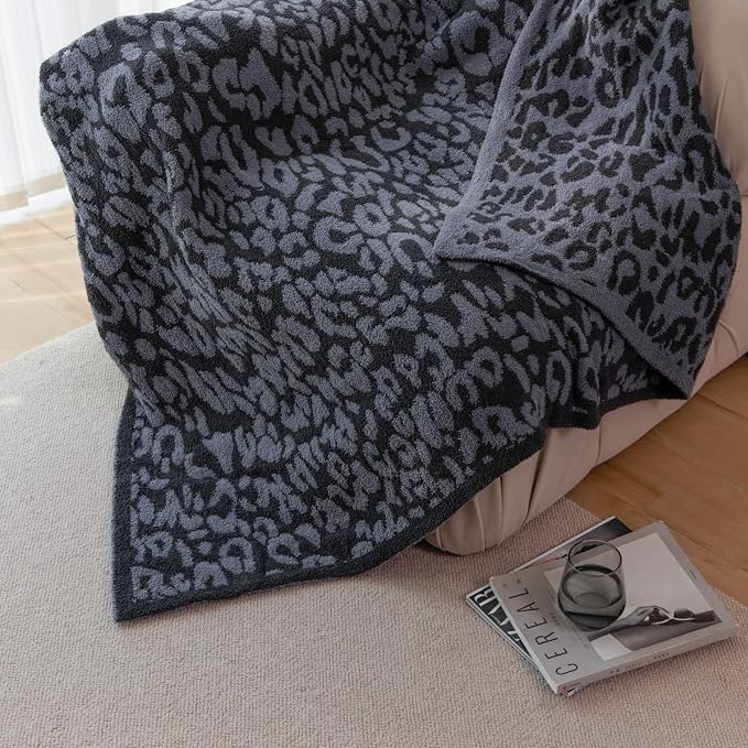 MH MYLUNE HOME Ultra Soft Leopard Throw Blanket, Charcoal Blue, 50"x60" | Reversible Cheetah Print Blanket, Comfy Fluffy Fuzzy Plush Blanket Throws for Couch Bed, Cozy Blankets for Women Gift