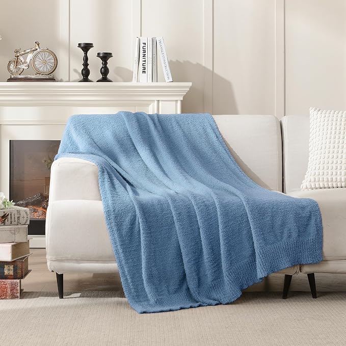Dusty Blue Throw Blanket, Soft Fluffy Fuzzy Knit Blanket for Couch Bed Sofa, Cozy Plush Warm Blanket for Bedroom Living Room, Spring Home Decor, 50x60 Inches