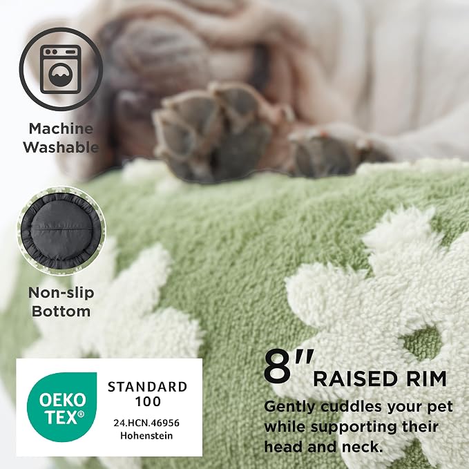 LE SURE Shown on TV Jacquard Donut Dog Beds Large Sized Dog,Green 33x33x8in | Orthopedic Calming Pet Bed Sofa,Original Design Pattern,Washable Cover,Cute Home Decor as Gift for Pet,Anti Slip Bottom