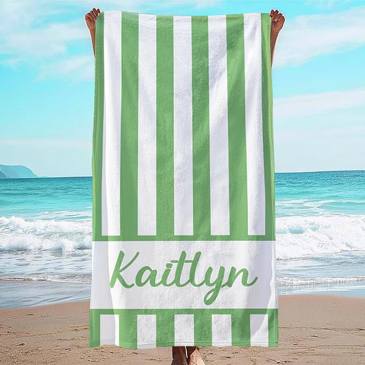 JML Personalized Beach Towel with Name, Custom Cabana Stripe Beach Towel, Customized Microfiber Pool Towel, Quick Dry & Absorbent Swim Towel for Adult,Anniversary, Birthday, Summer Holiday,Vacation