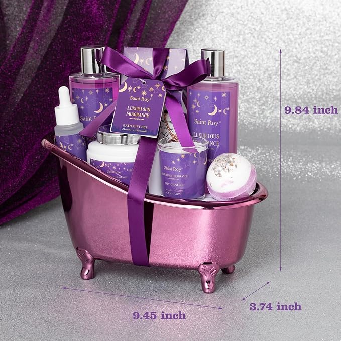 Mothers Day gift Bath Basket Spa Kit Spa Gifts for Women, Bath and Body Basket Set 10pcs Self Care Kit Lavender Scent Birthday Gifts Skin Care Set, Christmas Gifts for Women, Beauty kits Bridal Shower