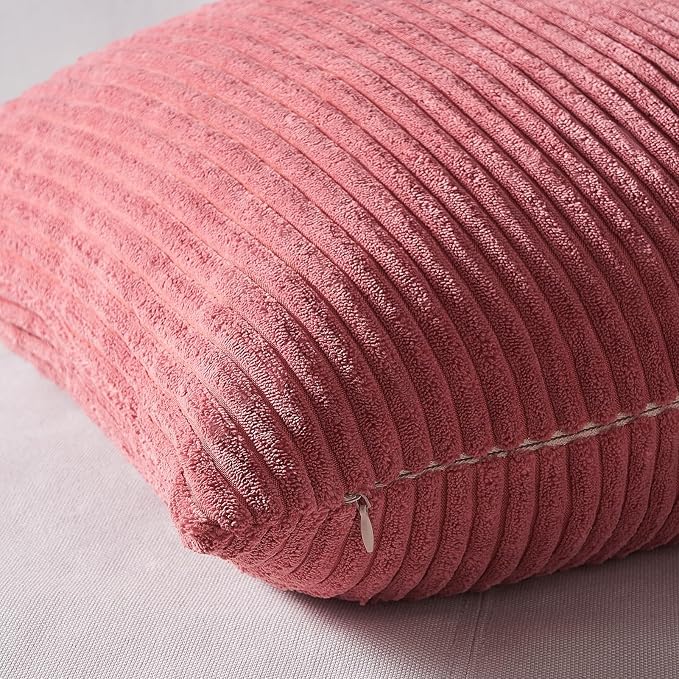 Topfinel Throw Pillow Cover 4pc Set - Multi Pink Combo - 26" x 26" Solid Cozy Corduroy Square Accent Decorative Cushion Case for Couch Sofa Chair Bed & Home, Only Covers