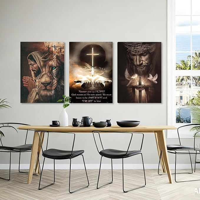 Fantasy Artists 3Pcs Jesus Wall Art, Christian Wall Decor for Biblical Room, Unframed Canvas Painting Prints, Religious Art Posters for Church Living Room Bathroom, 20" X 30"