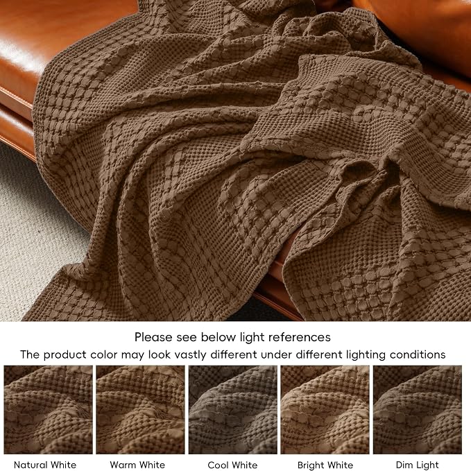 PHF 100% Cotton Waffle Blanket Twin Size, Lightweight Breathable Summer Blanket for Hot Sleepers, Pre-Washed Soft Layer for Bed, Dorm, Couch & Guest Room, Home Decor Gift, 66"x90", Chocolate