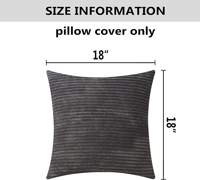 Home Brilliant Throw Pillows 18x18 Soft Decorative Striped Corduroy Velvet Square Summer Throw Pillow Cover for Couch Sofa, 45 x 45 cm, Dark Grey