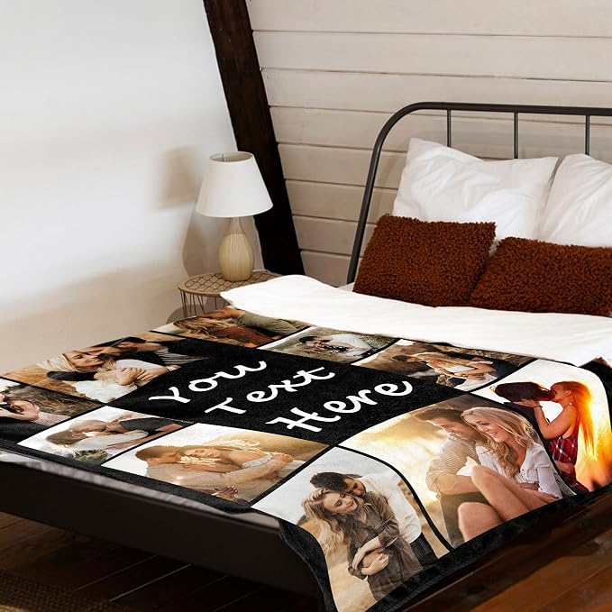 Custom Blanket with Picture Customized Blankets Customizable Photo Text Blanket Personalized Christmas Birthday Photos Gifts for Mom Dad Couple Girlfriend Boyfriend Man Women Pet Baby Wife Husband