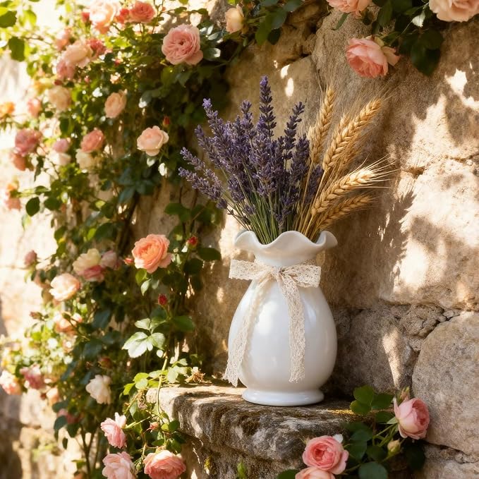 White Ceramic Flower Vase, Minimalist Decor, Modern Home Decorative Vase, Rural Farmhouses Vase for Bathroom, Dining Room, Bedroom, Living Room, Desktop Center Decoration
