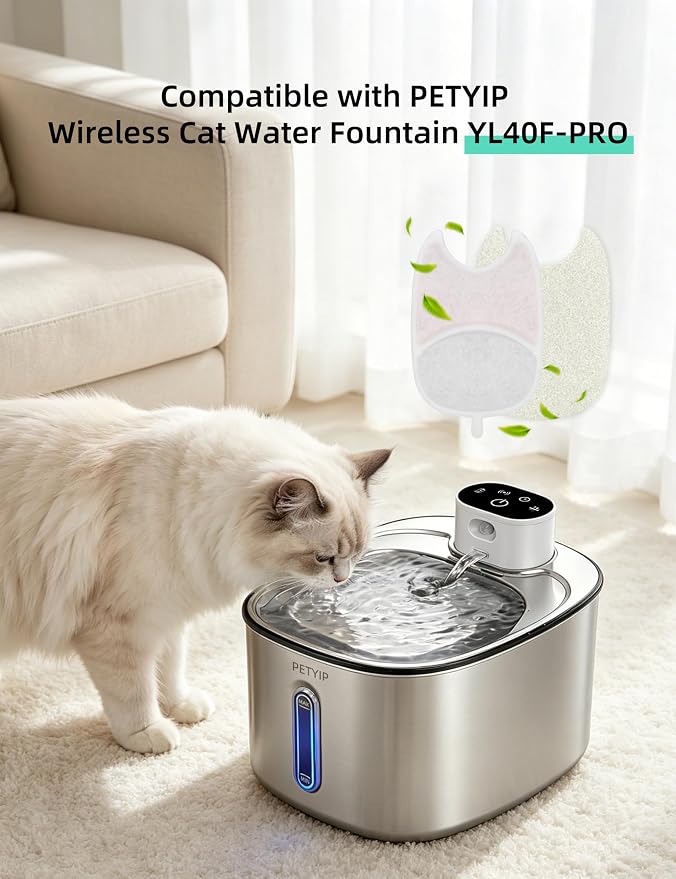 5 Pack Replacement Filters for YL40F PRO Cat Water Fountain, 6-Layer Filtration, Compatible with YL40F PRO 4L Wireless Pet Water Fountain (5 Set Filters)