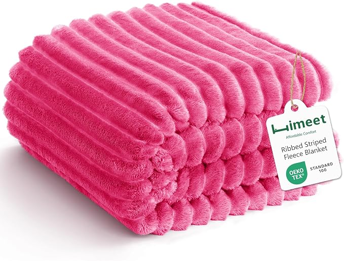 HIMEET Hot Pink Full Size Blanket for Bed, 300GSM Ribbed Fleece, 84 x 90 in | Ultra Soft Flannel, All-Season Lightweight Warmth, Bed Layering & Home Room Decor, Gift for Men & Women, Machine Washable